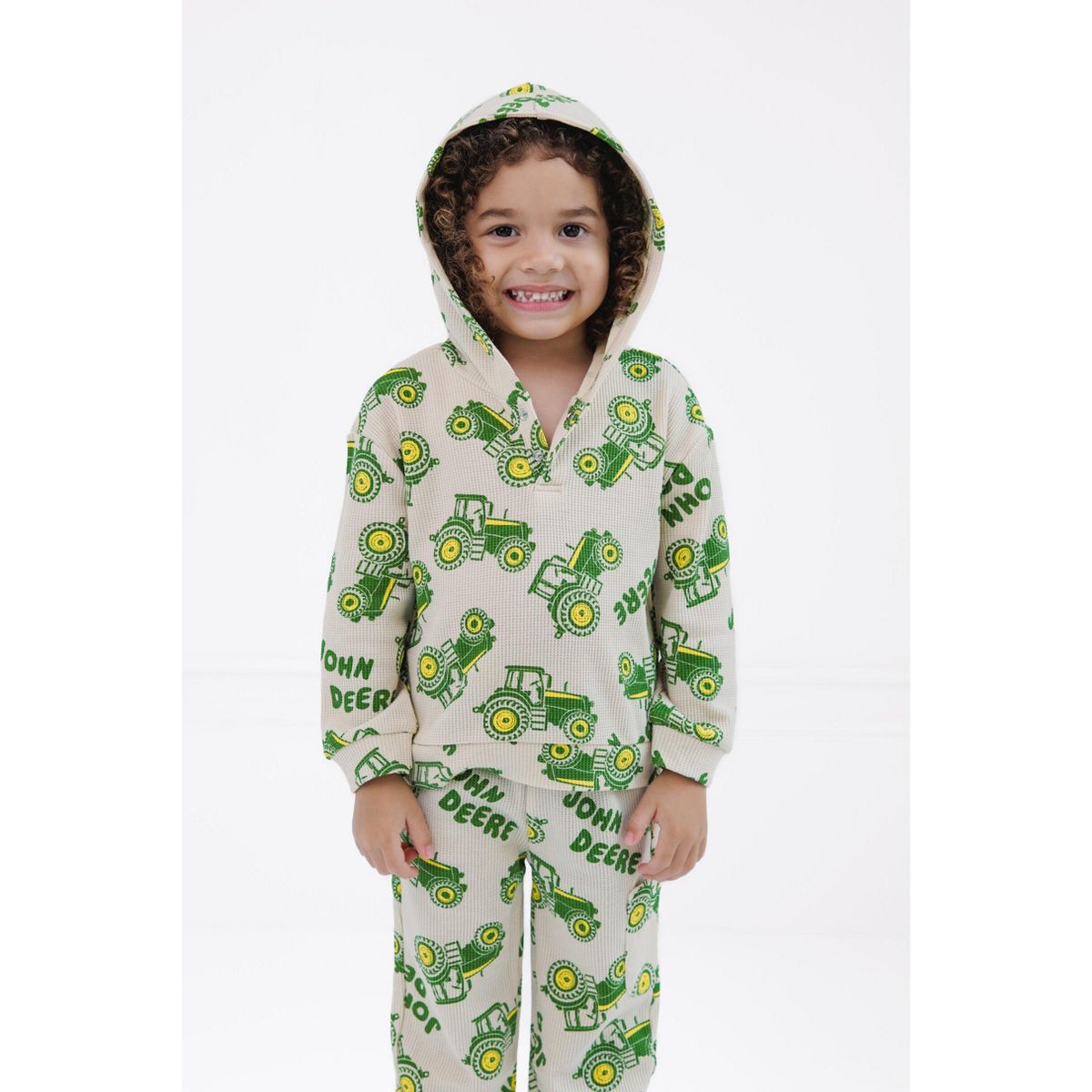 John Deere Tractor Waffle Knit Pullover Henley Hoodie and Jogger Pants Outfit Set Newborn to Infant - thumbnail 4
