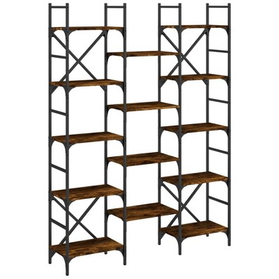 vidaXL Smoked Oak Bookshelf with Powder-Coated Steel Frame - Modern Freestanding Storage Solution for Living Room