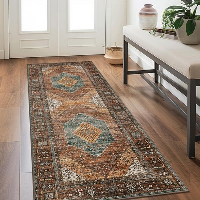 Abynow Medallion Diamond Distressed Rustic Indoor Area Rug-2' x 5'-Brick