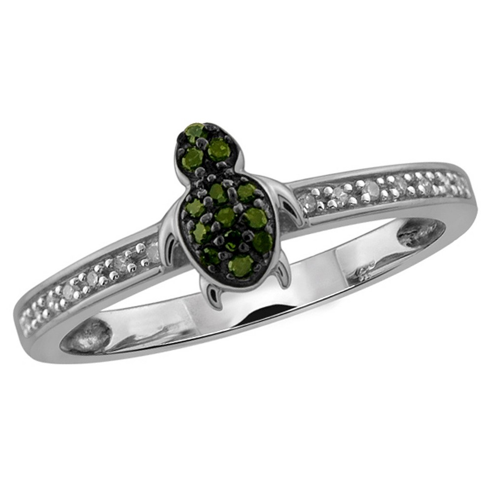 Photos - Ring 1/10 CT. T.W. Round-Cut Green and White Diamond Prong Set Turtle  - Wh