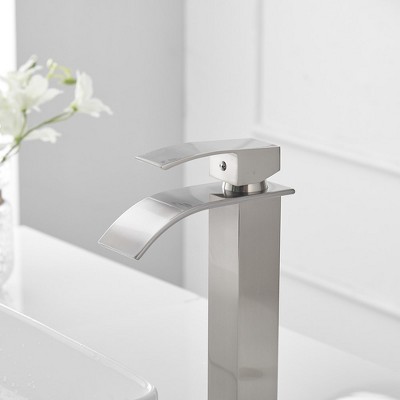 Brushed Nickel Single Handle Waterfall Vessel Sink Faucet with Drain Assembly