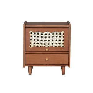 NicBex Elegant Wooden Nightstand Bedside Table with Rattan-Woven Cabinet and Drawer for Bedroom - 1 of 4