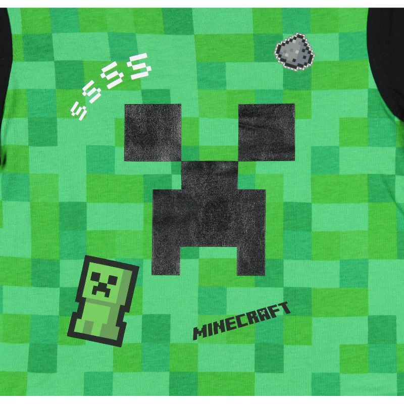 Minecraft Boys' Creeper Pixel Squares Face Graphic Ringer T-Shirt, 2 of 5