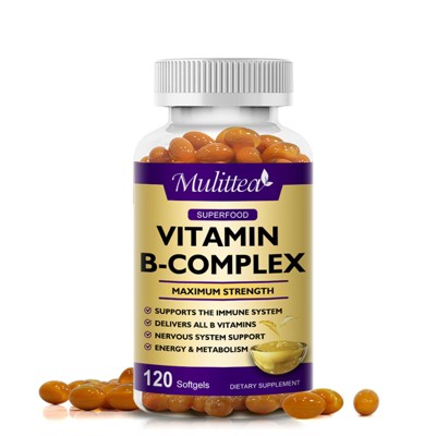 Mulittea Vitamin B Complex Capsules - B12,B2,B6,Vitamin C & Folic Acid,Reduce Stress,Immune & Energy Support,120ct