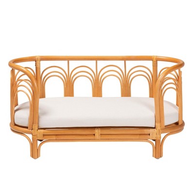 Nariko Bohemian Light Honey Rattan Pet Bed with Cushion