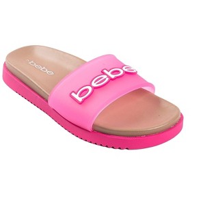bebe Women's Casual Pool Slide Sandals with Translucent Upper and Logo Patch - 1 of 4