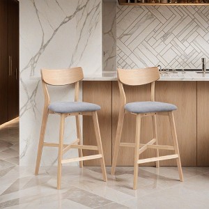 Wooden Bar Chairs Set of 2, Modern Soft Upholstered Kitchen Island Chairs, Counter Height Stool with Backrest - Leovsnove - 1 of 4