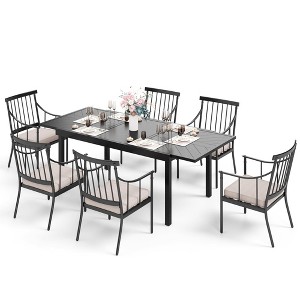 Captiva Designs 7pc Patio Dining Set with Rectangle Steel Table & Stylish Arm Chairs with Cushions - 1 of 4