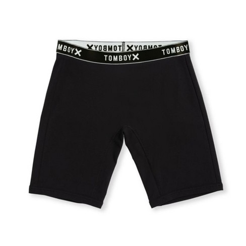 TomboyX 9 Inseam Boxer Briefs Underwear, Cotton Stretch Comfortable Boy  Shorts, Bike Short Style, (XS-6X) Black Logo X Small