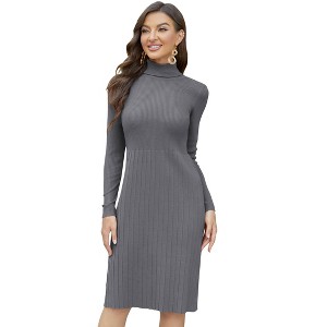 Coolmee Women Long Sleeve Turtle Mock Neck Rib Knit Stretch Slim Fitted Bodycon Sweater Midi Dress 2025 Fall Outfits - 1 of 4