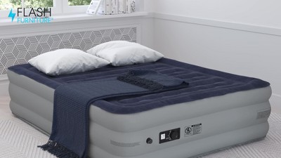 Queen Size Navy and Gray Raised Air Mattress with Built-in Pump