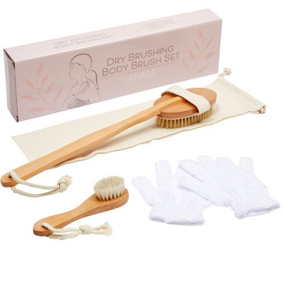 Image of Juvale 4 Piece Face and Body Dry Skin Brush Set with Shower Exfoliating Gloves, Exfoliating Kit