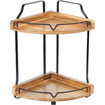 MaseiKar 2 Tier Bathroom Countertop Organizer - Wood Corner Bathroom Counter Storage for Makeup & Skincare, Makeup Organization for Vanity