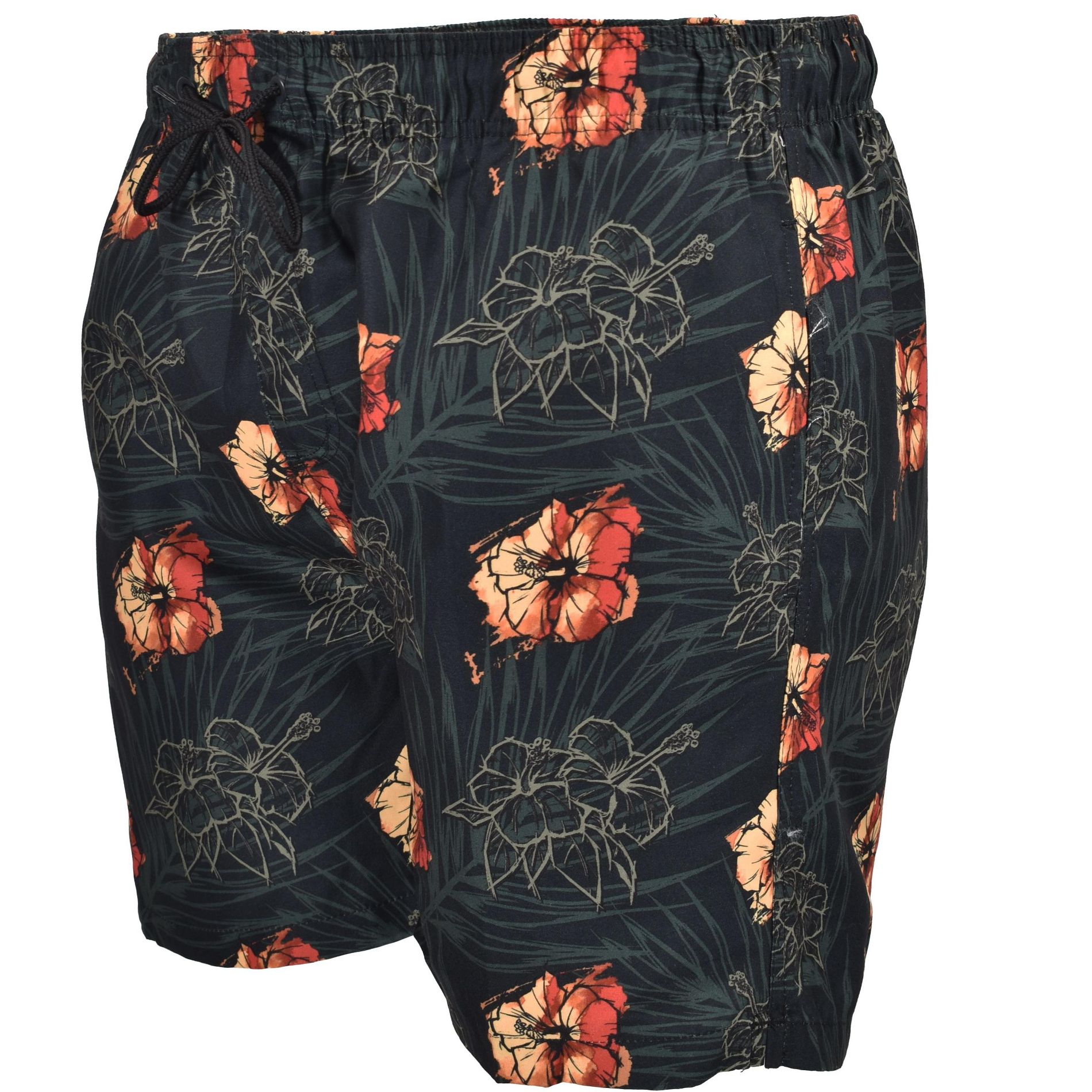 Split Coast Men's 6" Compression Liner Volley Swim Trunks | Orange Hawiian Print