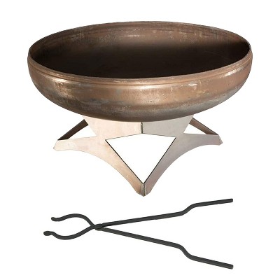 Ohio Flame Liberty 30-Inch Round Solid Carbon Steel Wood-Burning Outdoor Backyard Fire Bowl Pit with Angled Base and 30 Inch Steel Tongs, Steel