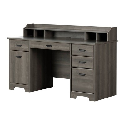 South Shore Versa Computer Office Desk with Power Bar Gray Maple