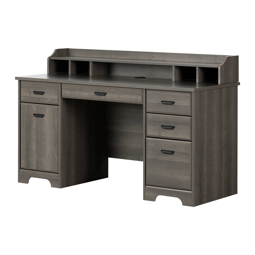 Photos - Office Desk Versa Computer  with Power Bar Gray Maple - South Shore