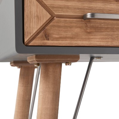 Contemporary Gray and Warm Brown Wood Desk Console with Storage