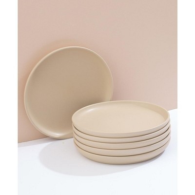 Matte Beige Ceramic 8" Salad and Dessert Plates Set of 6