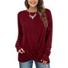 Coolmee Women Long Sleeve Tunic Tops Casual Crewneck T-Shirts Front Twist Top Tee Blouse For Leggings Wine Red M - 2 of 4