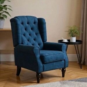 Resenkos 29.25" W x 33.75" D x 40.25" HFabric Tufted Club Accent Chair, Wooden Legs, Diamond-tufting accentuates, Blue - 1 of 4