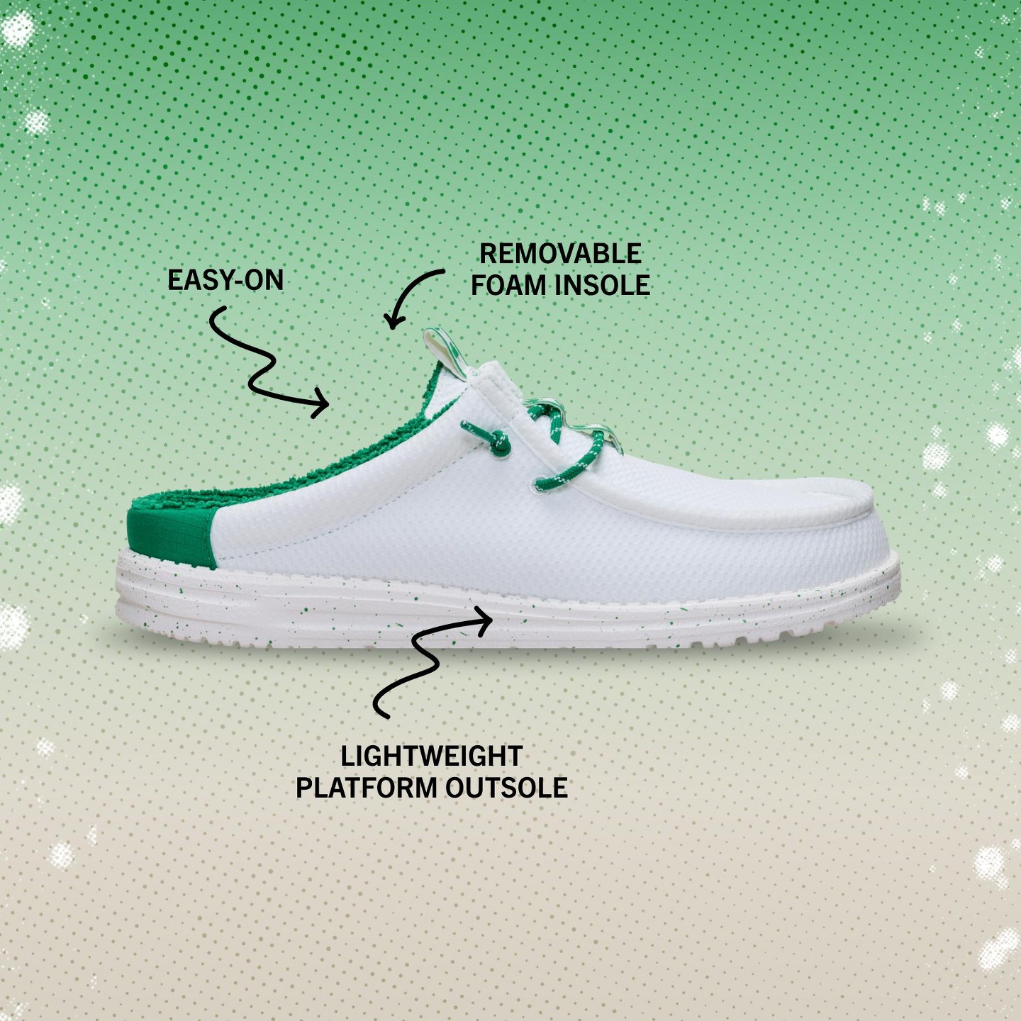 HEYDUDE Men Wally Slip Shamrock, White/Green, 10, цвет: Белый — фото 8