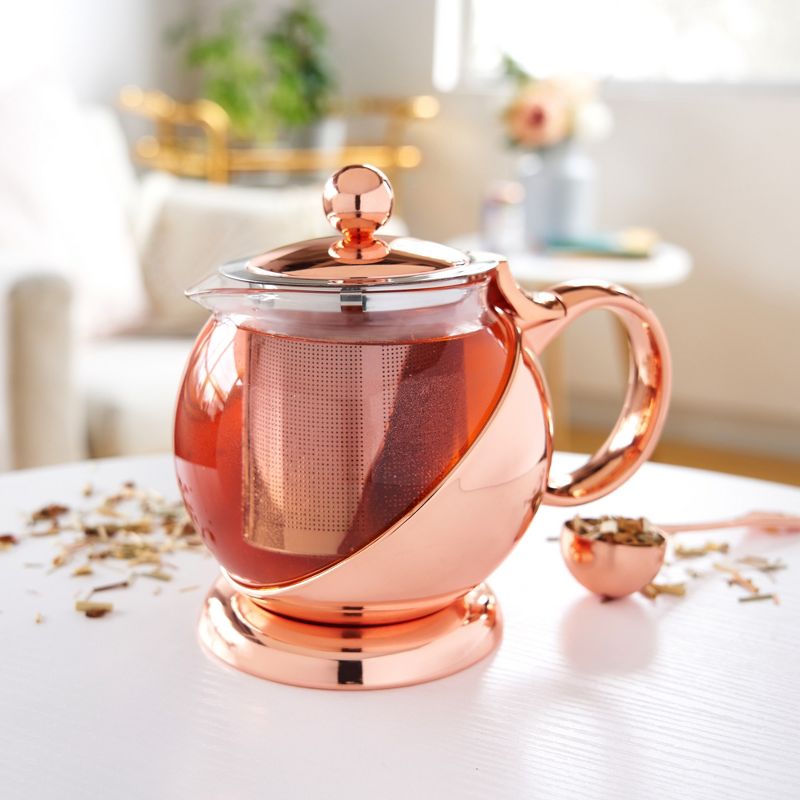 Shelby™ Glass and Rose Gold Wrapped Teapot by Pinky Up, Light Orange, 3 of 9