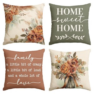 Home Sweet Home Terracotta Sage Throw Pillow Covers, 18 x 18 Inch Seasonal Fall Eucalyptus Floral - 1 of 4