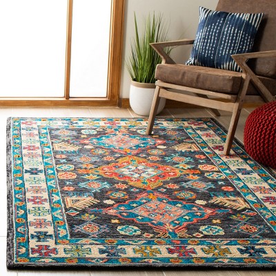Handmade Blue Floral Wool Area Rug 4' x 6'