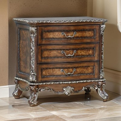 Royal Hampton Nightstand, Traditional Floral Trim, 3 Drawers
