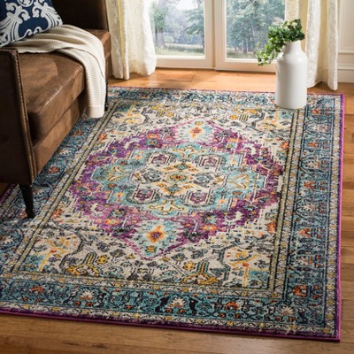 Violet and Light Blue Boho Chic Square Area Rug