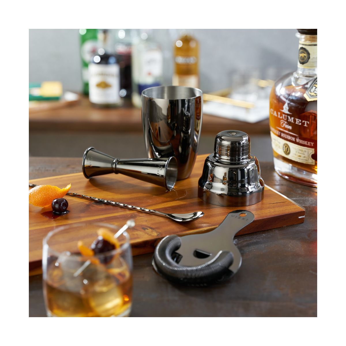 Viski Gunmetal 4-Piece Set Bartender Kit for Coffee & Espresso Cocktails, Cold Brew Drinks, Cocktail Shaker, Strainer, Jigger, Bar Spoon, Black - thumbnail 7