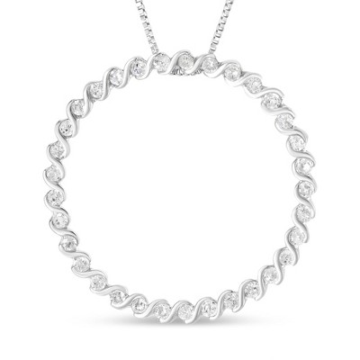 Haus of Brilliance Silver 3/4 Cttw Round Diamond Spiral Curved Circle Pendant Necklace
