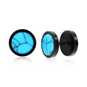 Metallo Stainless Steel Round Stud Earrings - Simulated Turquoise - Blue - 1 of 2