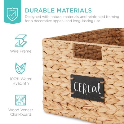 Natural Woven Water Hyacinth Rectangular Storage Baskets with Chalkboard Labels