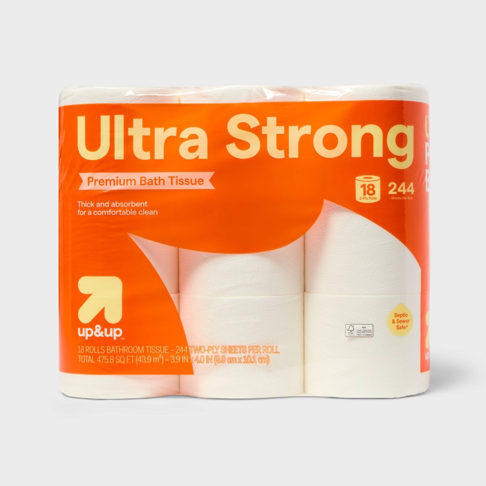Premium Ultra Strong Toilet Paper - 18 Rolls - up&up™: 2-Ply, 244 Sheets Per Roll