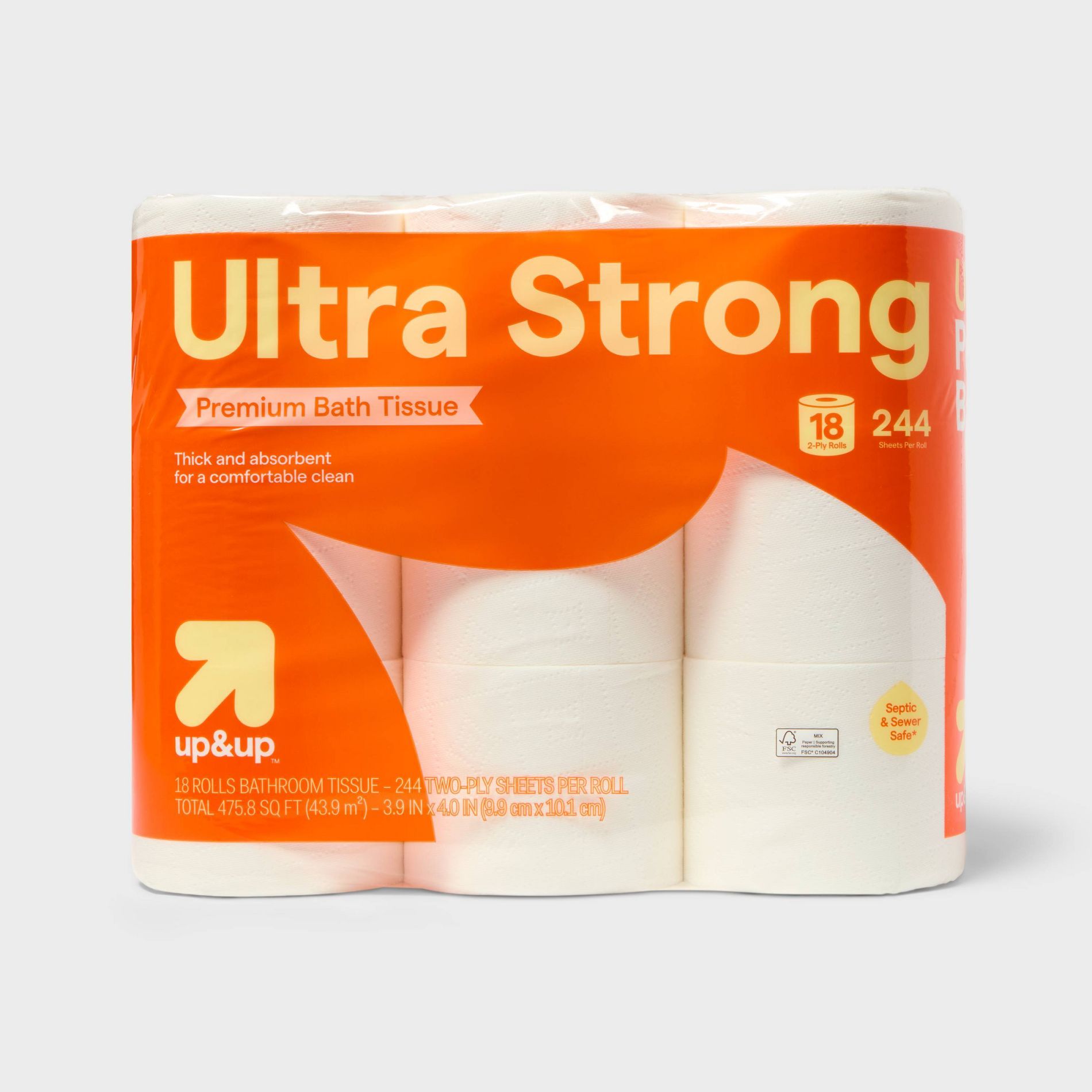 Premium Ultra Strong Toilet Paper - 18 Rolls - up&up™