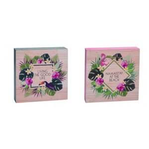 Transpac MDF Good Life Block Decor Set of 2 Spring Home Decorations - 1 of 1