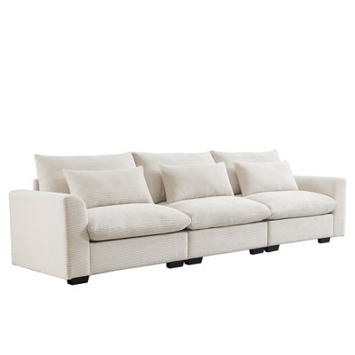 NicBex 122 Inch Deep Seat Corduroy Couch,3 Seater Sofa with 3 Waist Pillows for Living Room,Bedroom,Office,Apartment