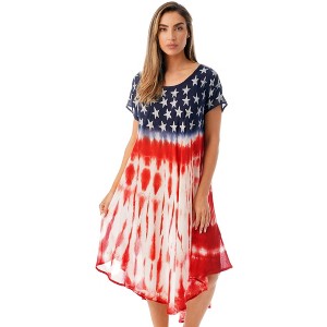Riviera Sun Plus Size Womens Flag Sundress - Tie Dye American Flag Beach Cover Up - 1 of 3