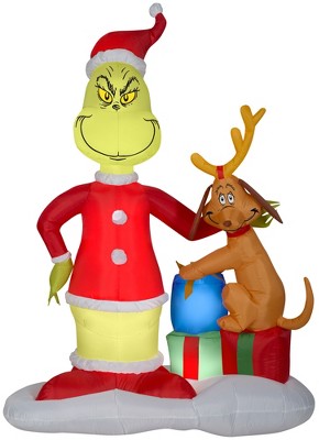 Grinch Christmas Airblown Inflatable and Max w/Presents Scene Dr. Seuss , 6 ft Tall, Multi