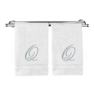 BC BARE COTTON Monogrammed Hand Towel, 100% Turkish Cotton - Set of 2 - White - Silver Script - 1 of 1
