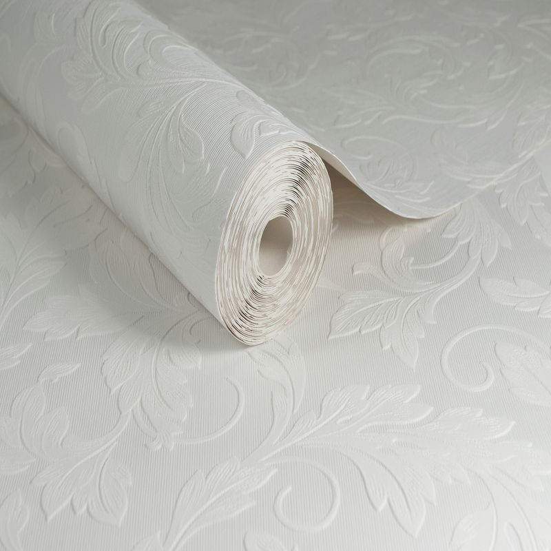 Large Scrolling Leaf White Paintable Wallpaper, 3 of 6