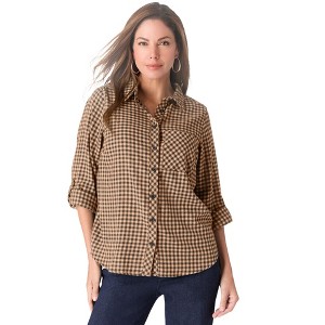 Roaman's Classic Plaid Button-Front Shirt - 1 of 4
