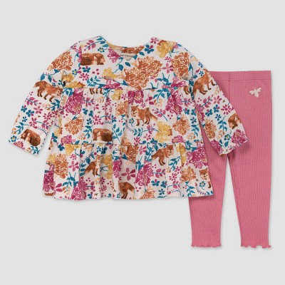 Image of Burt's Bees Baby® Baby Girls' Wild Foxes Tunic & Ribbed Leggings Set - Rose Pink 0-3M