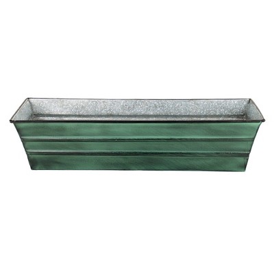 ACHLA Designs 22" Wide Rectangular Small Galvanized Steel Planter Box Green Patina: With Mounting Brackets, Indoor/Outdoor Use