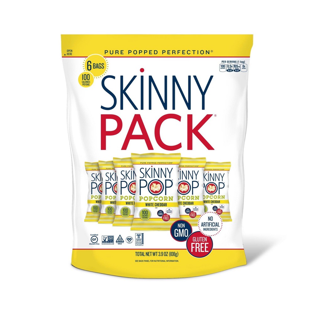 SkinnyPop 100 Calorie White Cheddar Popcorn, 6 Ct (0.65 Oz. Bags)