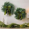 2 Pcs Small Norfolk Wreath with Cypress Cow Bells and Velvet Ribbon Bow Faux Pine Greenery Winter Wreath for Kitchen Cabinet - 3 of 4