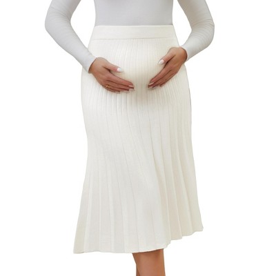 INSPIRE CHIC Women's Maternity Sweater Skirt A Line Over the Belly Knit Midi Pregnancy Pleated Skirts
