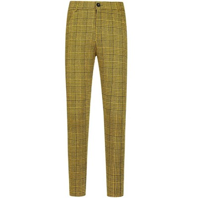 Lars Amadeus Men's Plaid Contrast Color Formal Pants Dress Pants Yellow ...